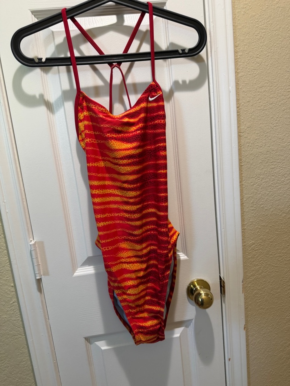 Nike Red and Orange Striped One-Piece Swimsuit